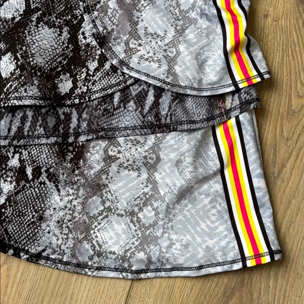 Lucky in Love Snake Print Layered Tennis Skort with Yellow & Red Stripe